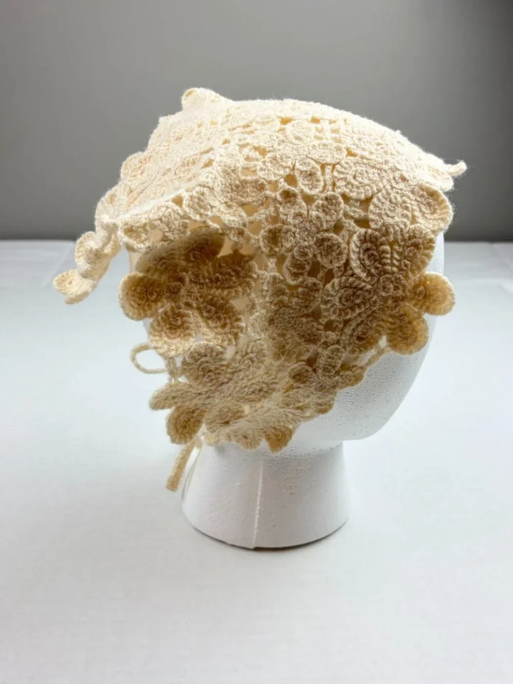 Cream Floral Crochet Bandana Headscarf Bohemian Festival Summer OSFA